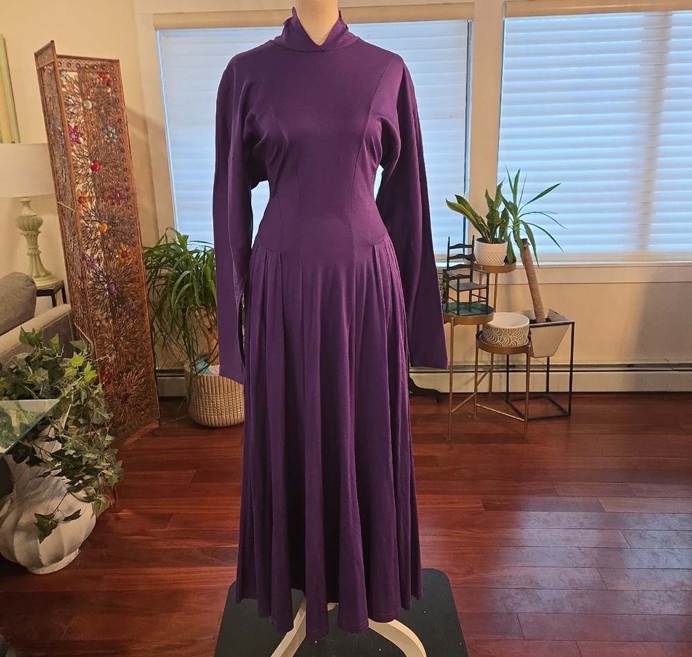 VTG 70s Grace Charles Cotton Purple Fairycore Whimsical Praire Maxi Dress Size 6